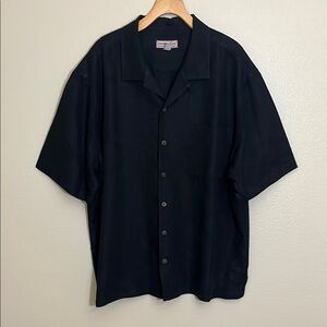 Jamaica Bay Black Tropical Print Short Sleeve Button Down Shirt